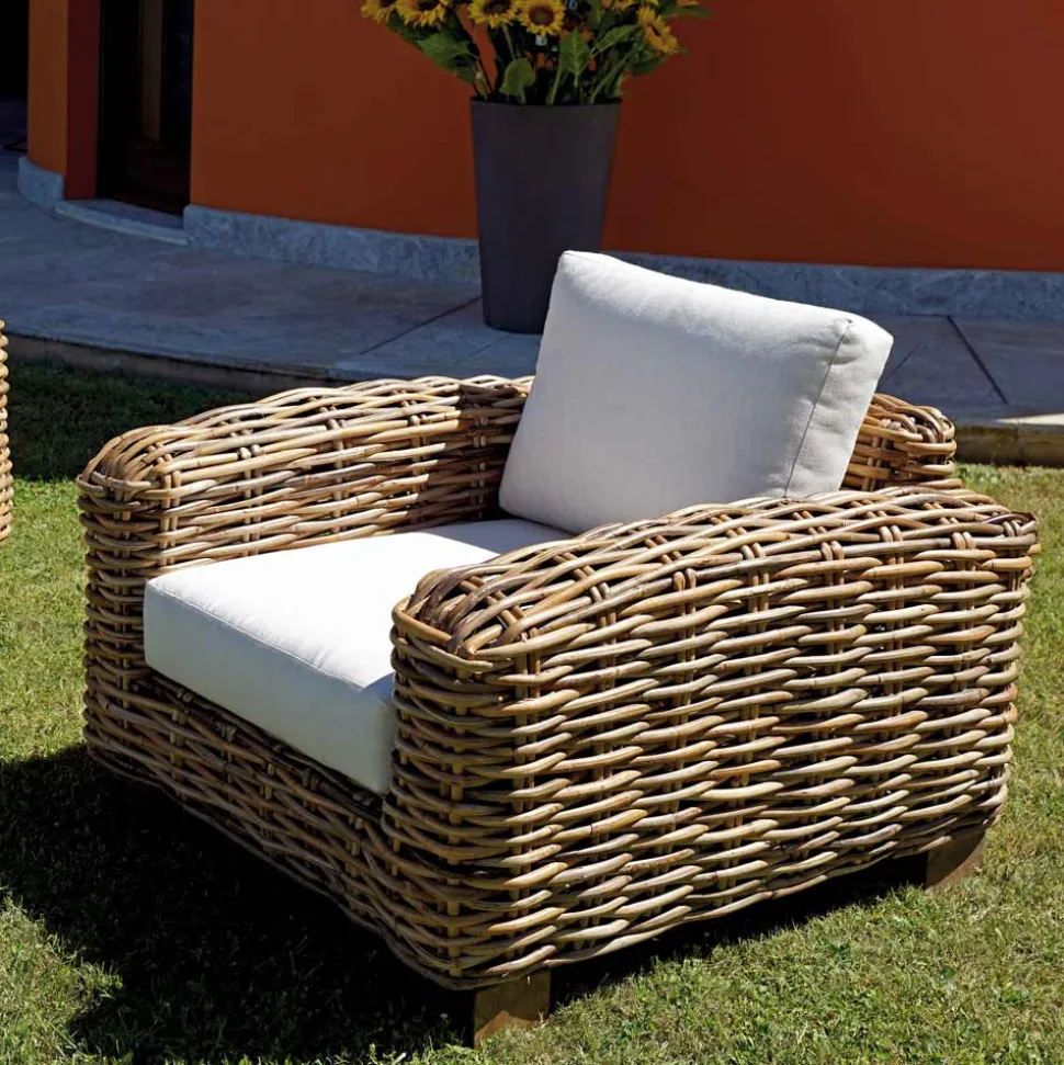 Salotto da Giardino in Rattan con Tavolino in Legno e Cuscini - Hugues