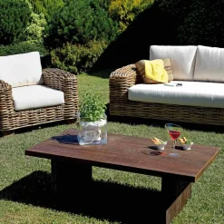 Salotto da Giardino in Rattan con Tavolino in Legno e Cuscini - Hugues