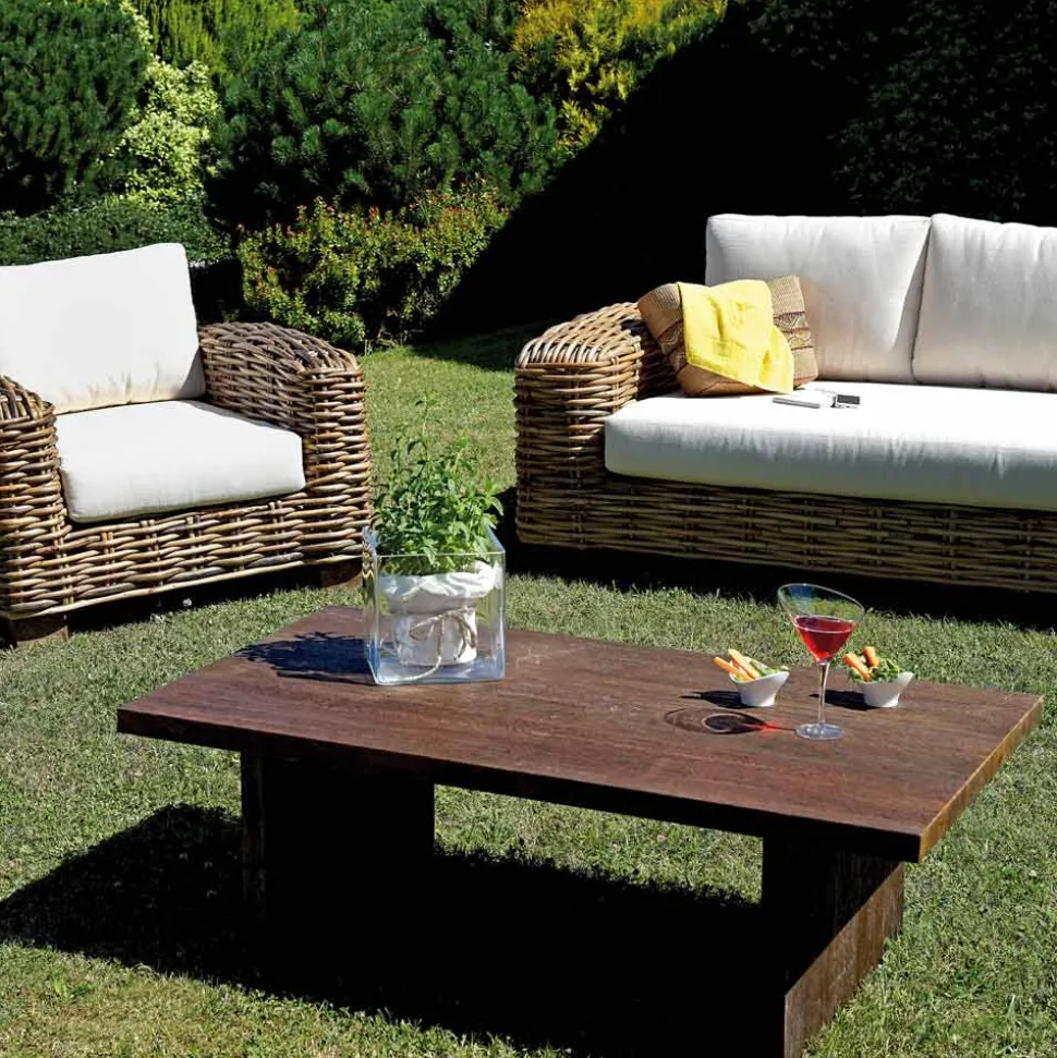 Salotto da Giardino in Rattan con Tavolino in Legno e Cuscini - Hugues