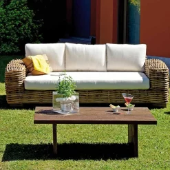 Salotto da Giardino in Rattan con Tavolino in Legno e Cuscini - Hugues