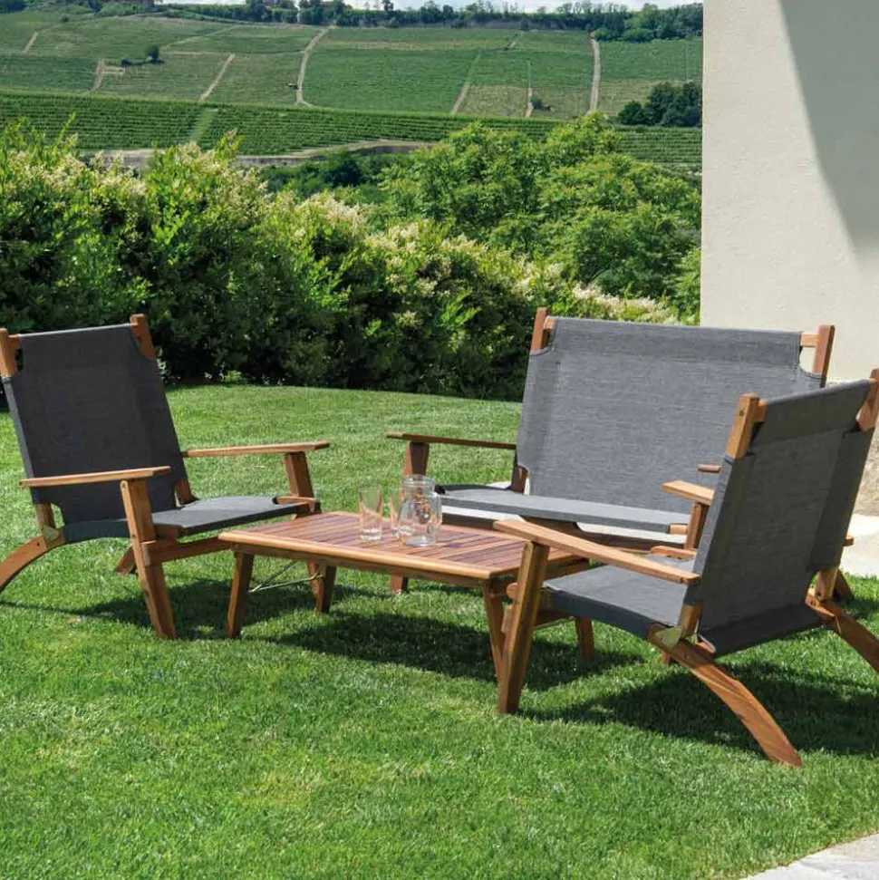 Salotto in Legno di Acacia Oliata Colore Naturale e Tessuto - Bottega