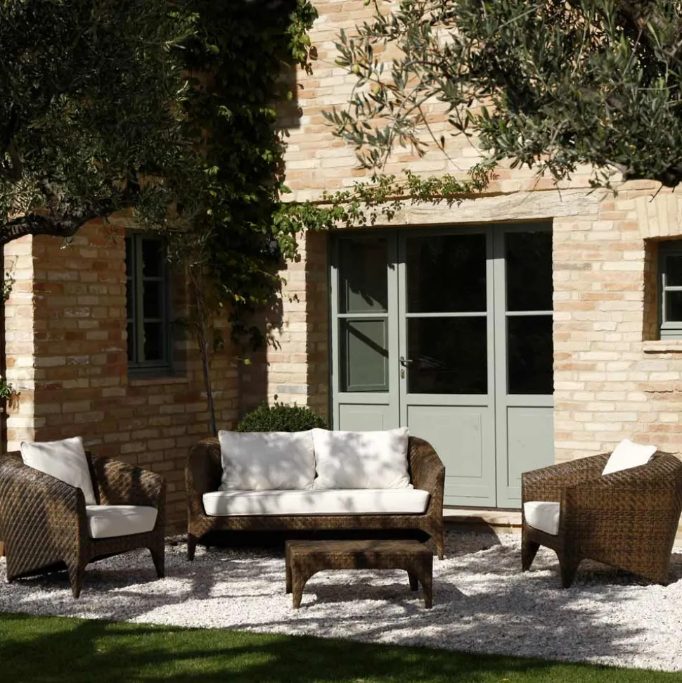 Salotto in Polyrattan Marca REHAU di Diverse Finiture e Cuscini Bianchi - Pazzia