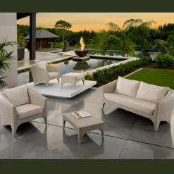 Salotto in Polyrattan Marca REHAU di Diverse Finiture e Cuscini Bianchi - Pazzia