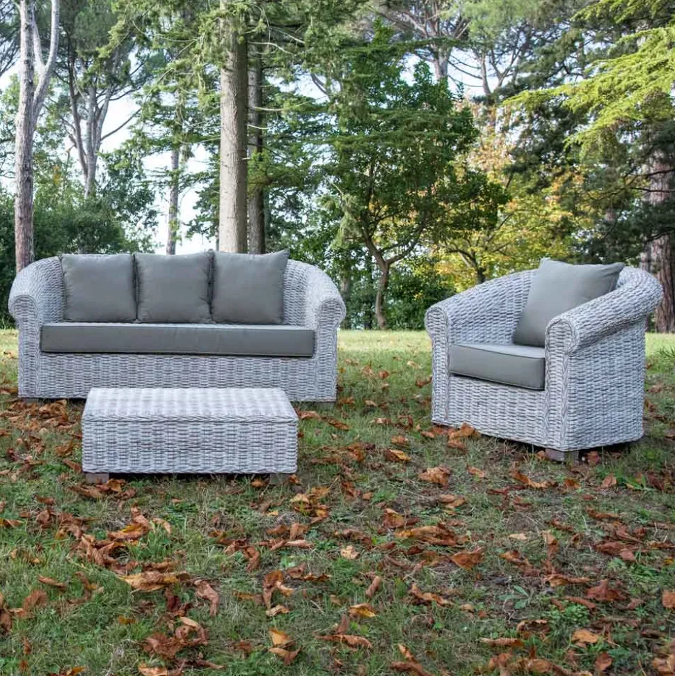 Salotto Outdoor in Fibra Naturale di Kubù con Cuscini – Isildur