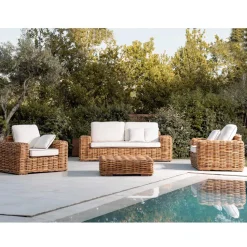 Salotto Outdoor in Rattan Naturale, Cuscini Inclusi, – Keira