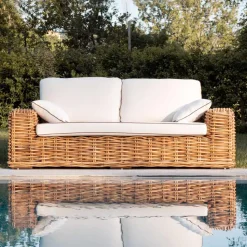 Salotto Outdoor in Rattan Naturale, Cuscini Inclusi, – Keira