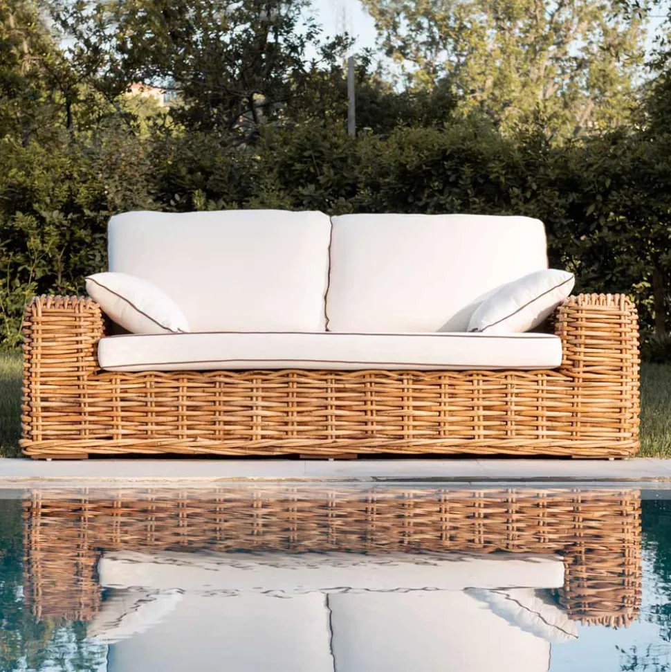 Salotto Outdoor in Rattan Naturale, Cuscini Inclusi, – Keira