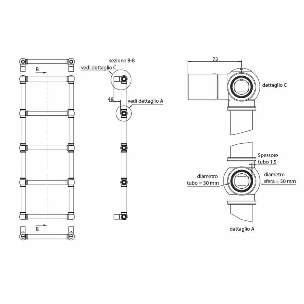 Scaldasalviette Componibile Idraulico Tubo d'Ottone Oro a 311 W - Caesar