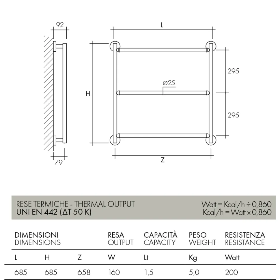 Scaldasalviette Idraulico in Acciaio Finitura Cromo Made in Italy - Gaia