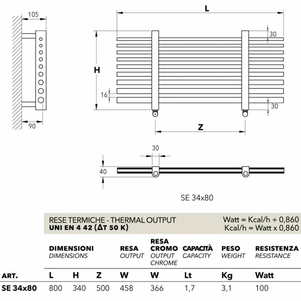 Scaldasalviette orizzontale idraulico design moderno Selene Scirocco H