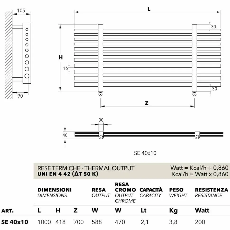 Scaldasalviette orizzontale idraulico design moderno Selene Scirocco H