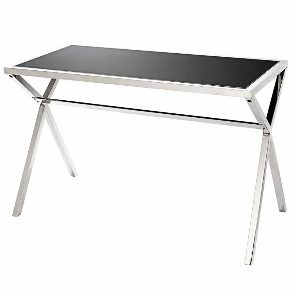 Scrittoio di design in acciaio e vetro nero lucido L120xH75cm Millon