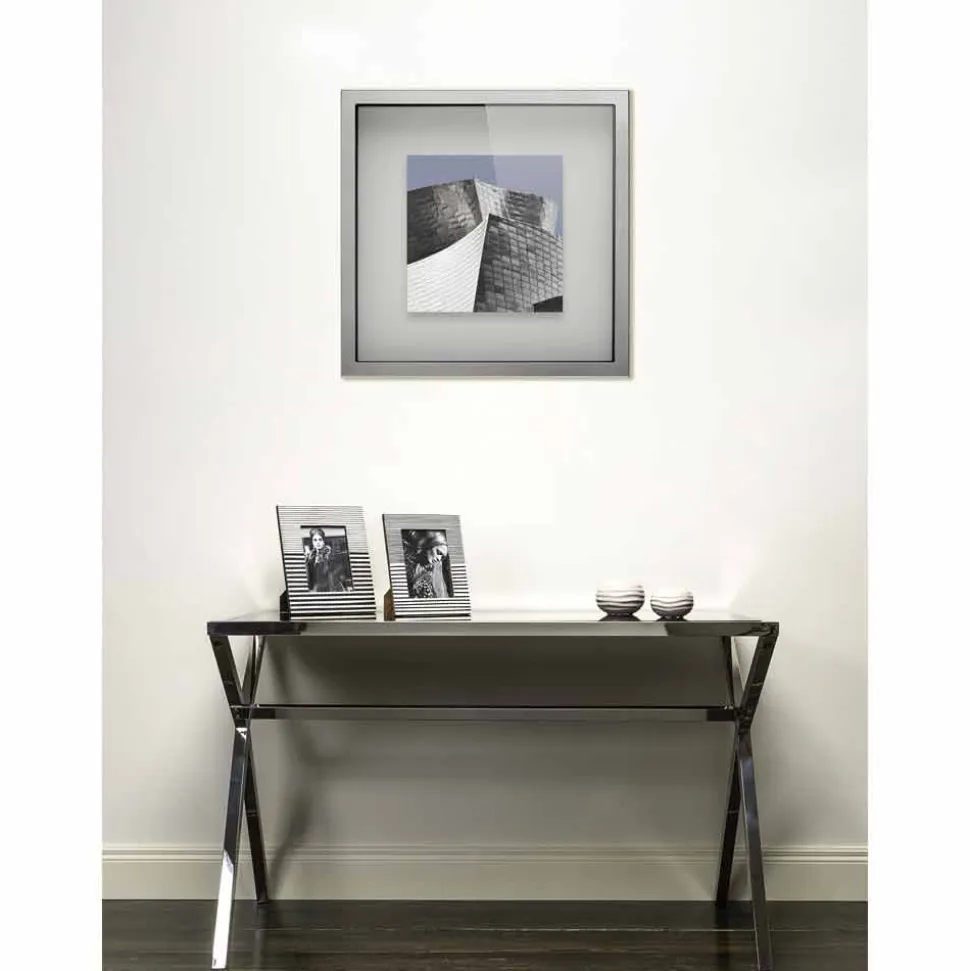 Scrittoio di design in acciaio e vetro nero lucido L120xH75cm Millon