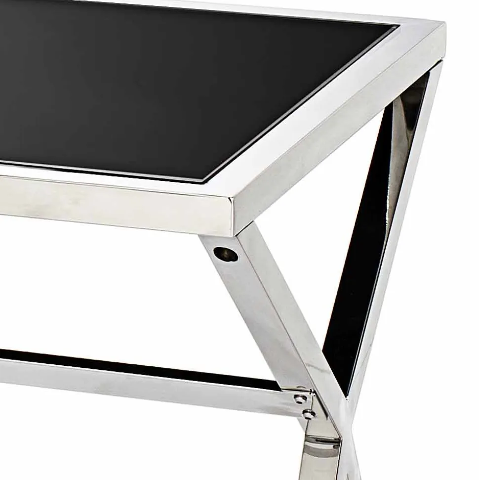 Scrittoio di design in acciaio e vetro nero lucido L120xH75cm Millon
