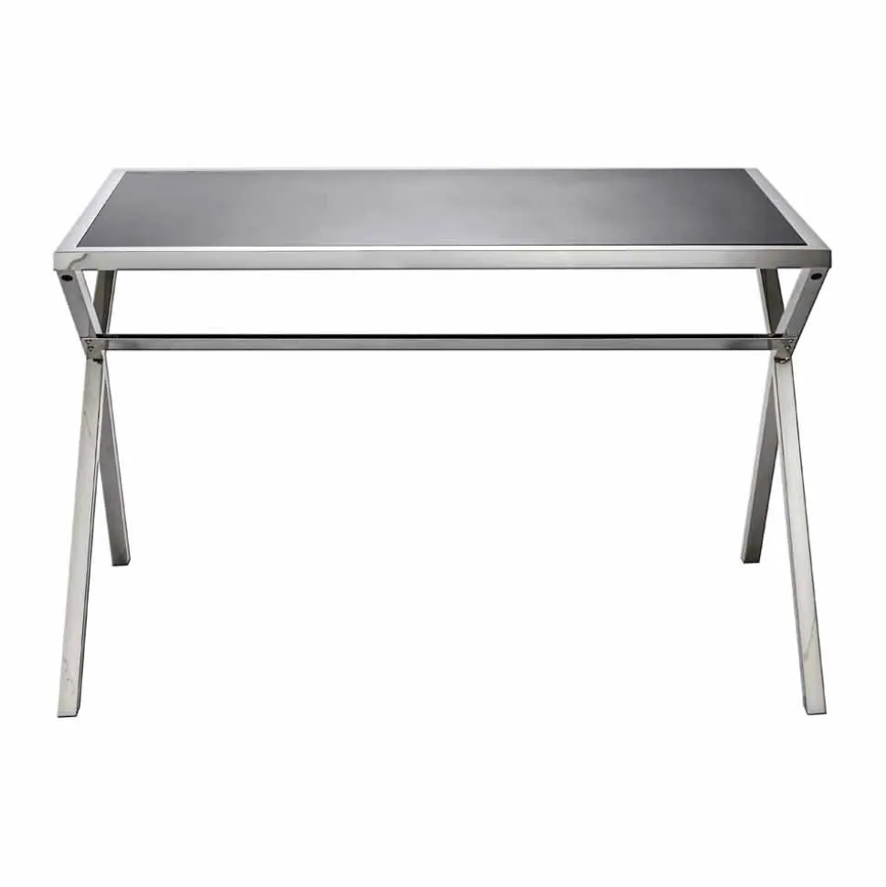 Scrittoio di design in acciaio e vetro nero lucido L120xH75cm Millon
