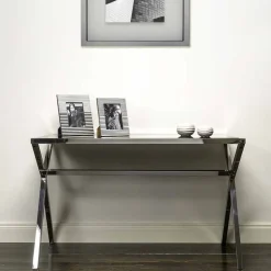Scrittoio di design in acciaio e vetro nero lucido L120xH75cm Millon