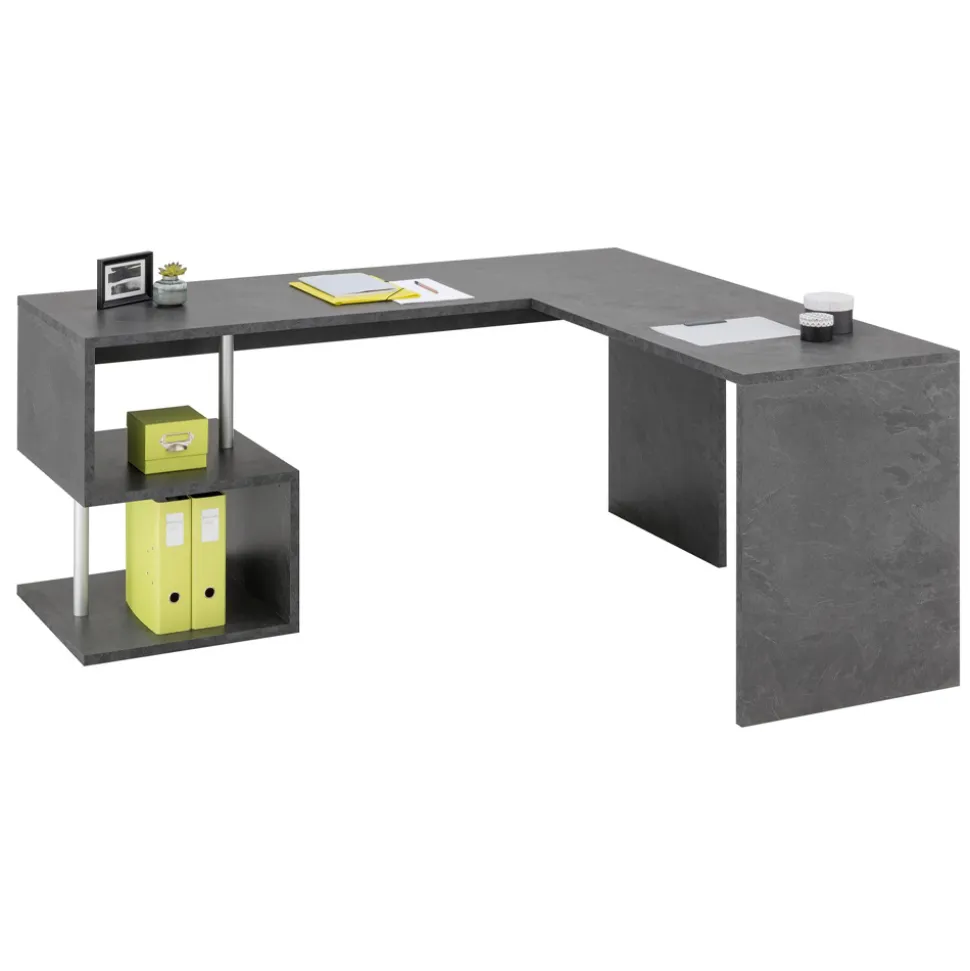 Scrivania Angolare Moderna Legno Bianco Lucido o Ardesia Design - Michel