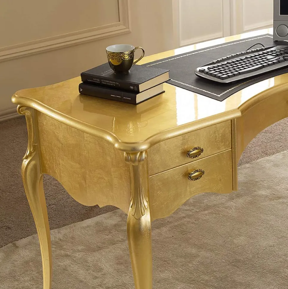 Scrivania Classica 5 Cassetti in Legno e Ecopelle Made in Italy - Commodo