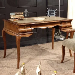 Scrivania con 5 Cassetti Legno di Noce e Ecopelle Made in Italy - Hastings