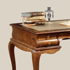 Scrivania con 5 Cassetti Legno di Noce e Ecopelle Made in Italy - Hastings