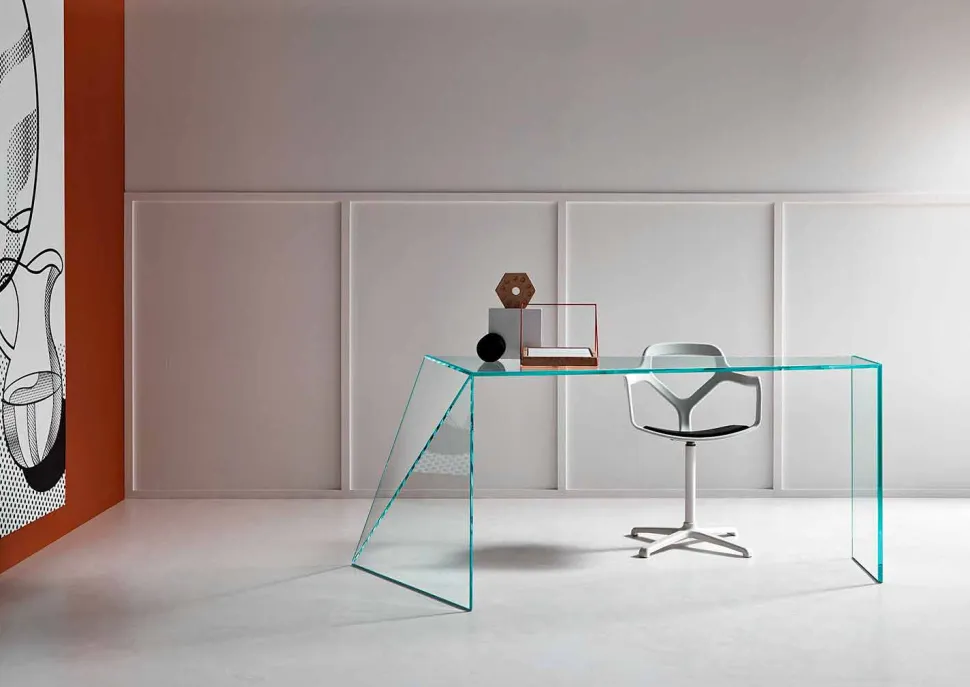 Scrivania da Ufficio di Design Moderno Vetro Extrachiaro Made in Italy – Rosalia