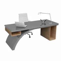 Scrivania da ufficio in legno e Solid Surface Bridge, made in Italy