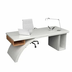Scrivania da ufficio in legno e Solid Surface Bridge, made in Italy