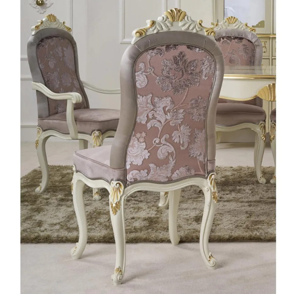 Sedia Classica Legno Bianco e Tessuto Imbottito Made in Italy - Baroque