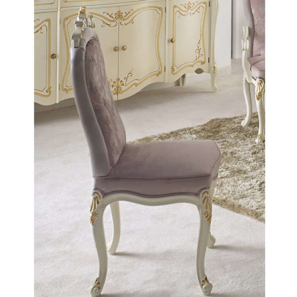 Sedia Classica Legno Bianco e Tessuto Imbottito Made in Italy - Baroque