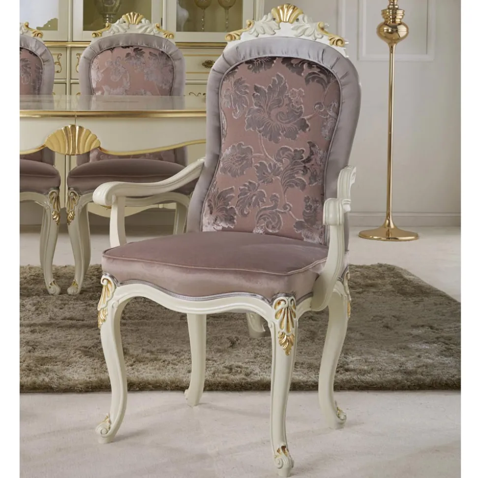 Sedia Classica Legno Bianco e Tessuto Imbottito Made in Italy - Baroque
