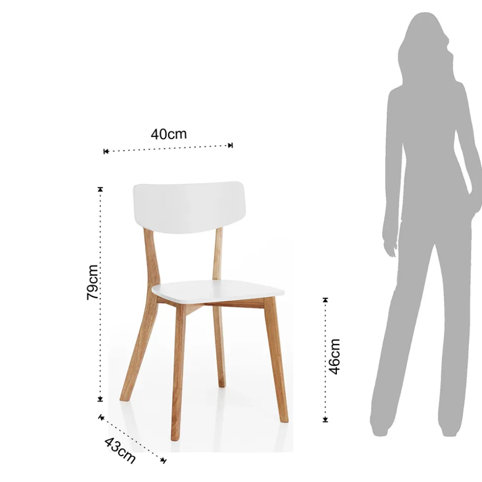 Sedia da Cucina in Legno Massello Bianco e Tinto Rovere 2 Pezzi - Tonino