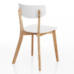 Sedia da Cucina in Legno Massello Bianco e Tinto Rovere 2 Pezzi - Tonino