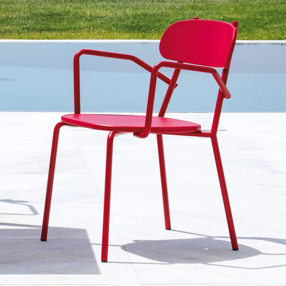 Sedia da Esterno in Metallo con Braccioli Made in Italy 4 Pezzi - Pixie