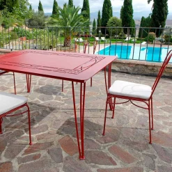 Sedia da Giardino in Ferro Rosso con Cuscino Made in Italy, 2 Pezzi - Agata