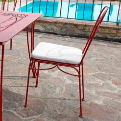 Sedia da Giardino in Ferro Rosso con Cuscino Made in Italy, 2 Pezzi - Agata