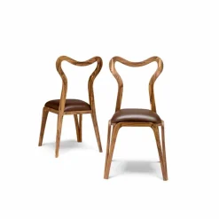 Sedia da pranzo design moderno in legno e pelle, l.41xp.46 cm, Carol
