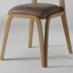 Sedia da pranzo design moderno in legno e pelle, l.41xp.46 cm, Carol