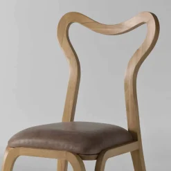 Sedia da pranzo design moderno in legno e pelle, l.41xp.46 cm, Carol