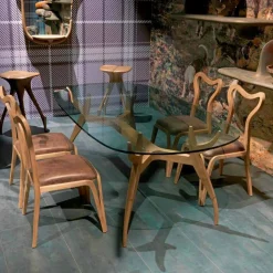 Sedia da pranzo design moderno in legno e pelle, l.41xp.46 cm, Carol