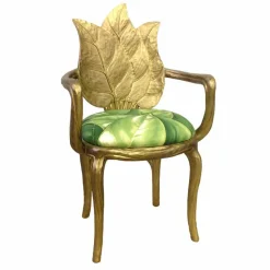 Sedia da pranzo imbottita oro di design moderno, made in Italy, Daniel