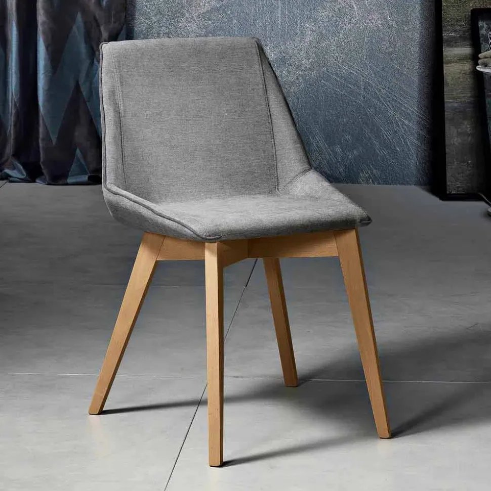 Sedia da soggiorno in tessuto e legno moderna made in Italy, Oriella