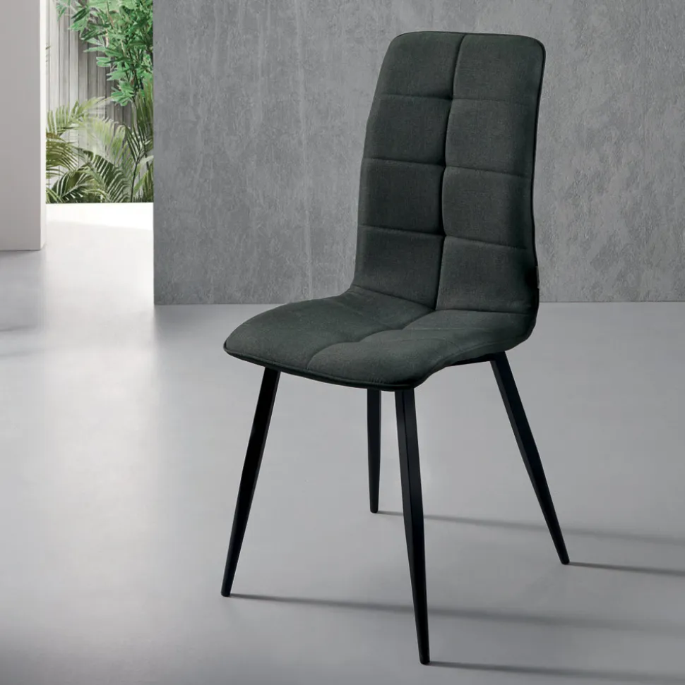 Sedia da Soggiorno in Tessuto con Base in Metallo Nero 4 Pezzi - Menegildo