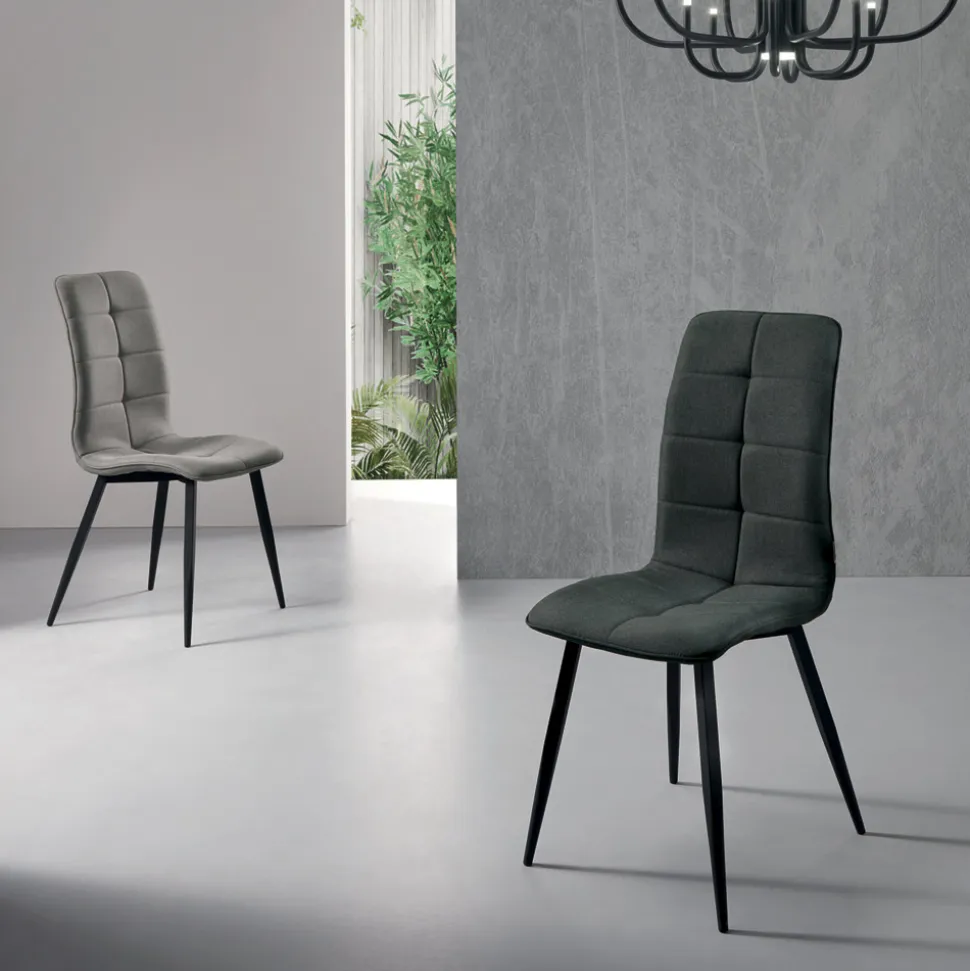 Sedia da Soggiorno in Tessuto con Base in Metallo Nero 4 Pezzi - Menegildo