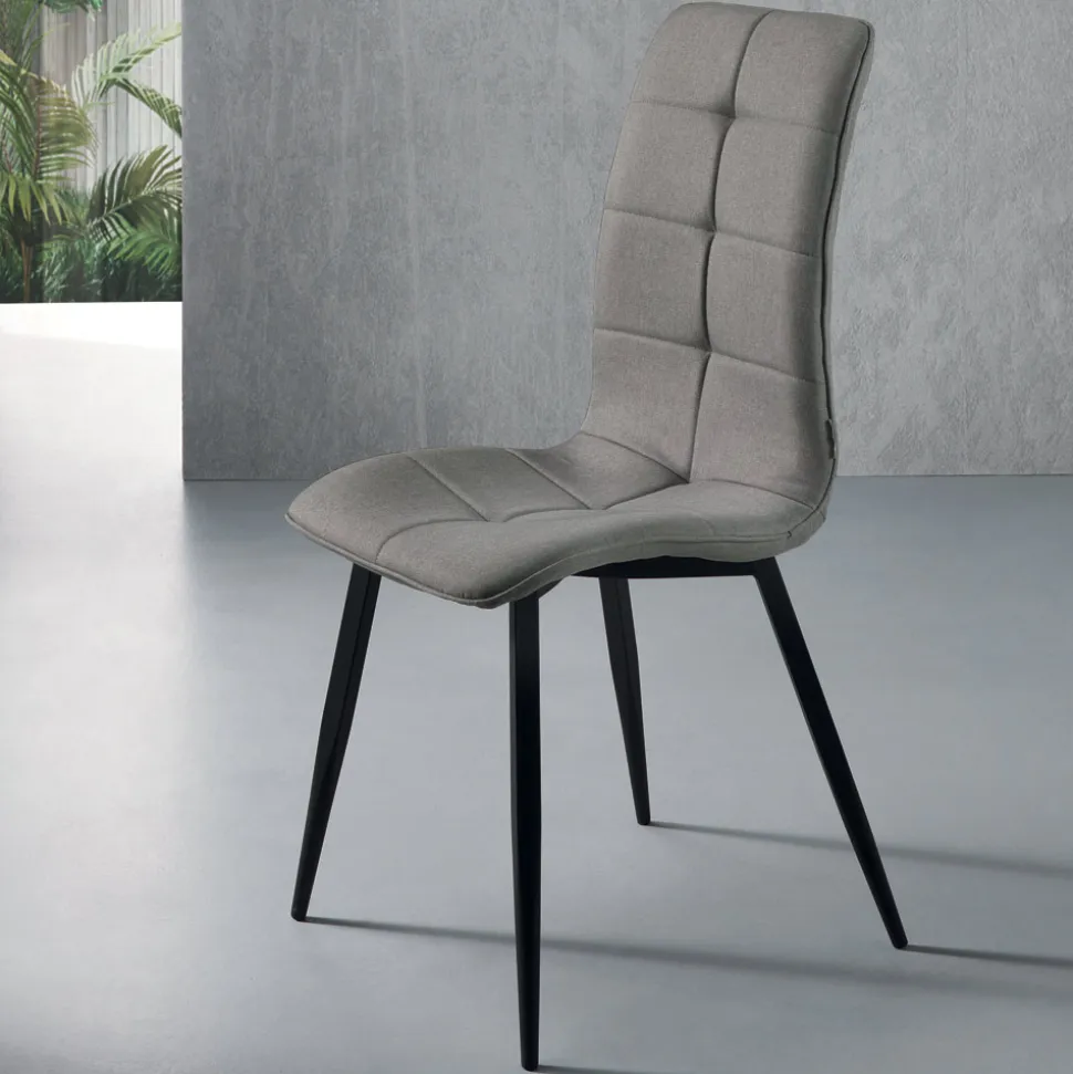 Sedia da Soggiorno in Tessuto con Base in Metallo Nero 4 Pezzi - Menegildo