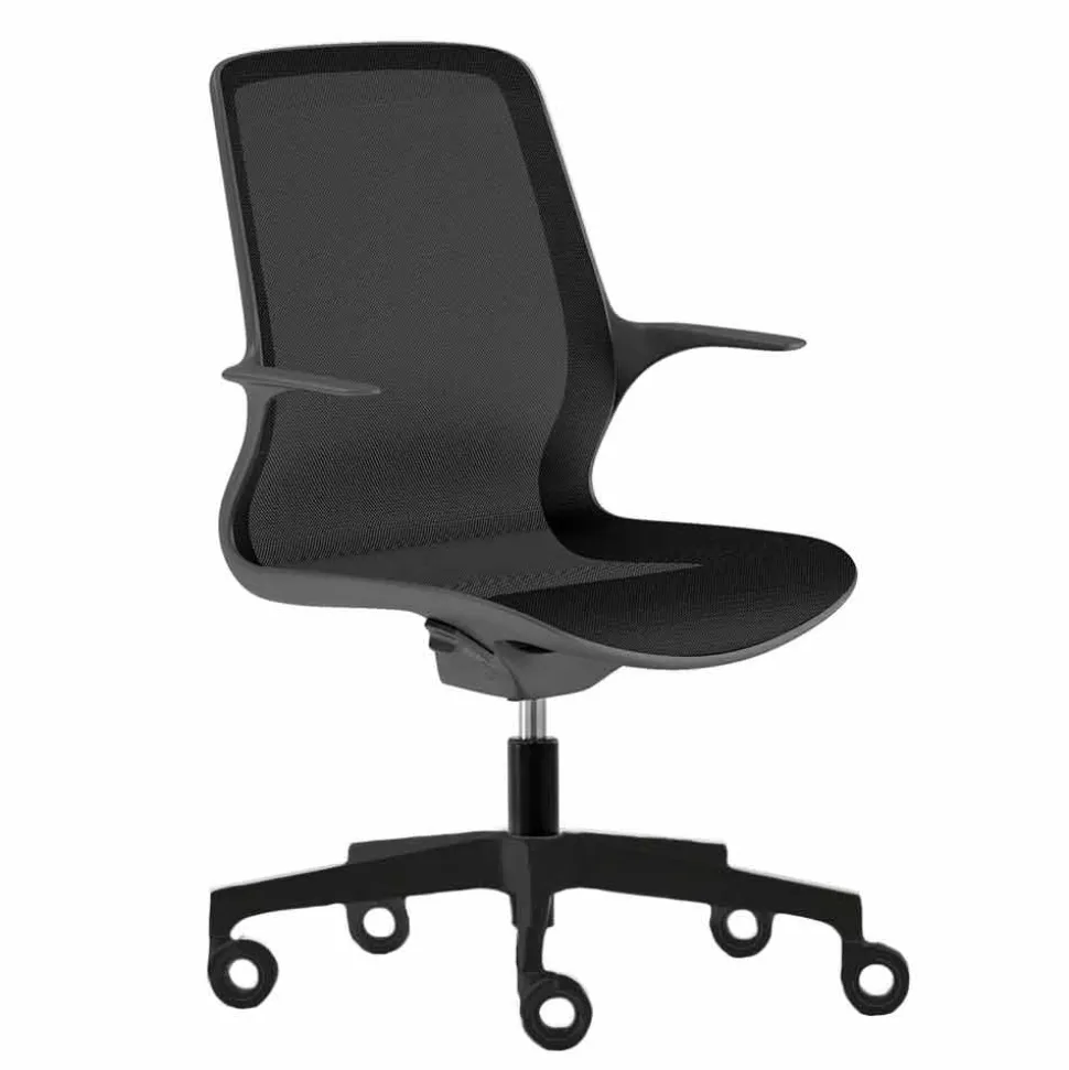 Sedia da Ufficio con Ruote Girevole in Rete Nera e Nylon Nero – Ayumu