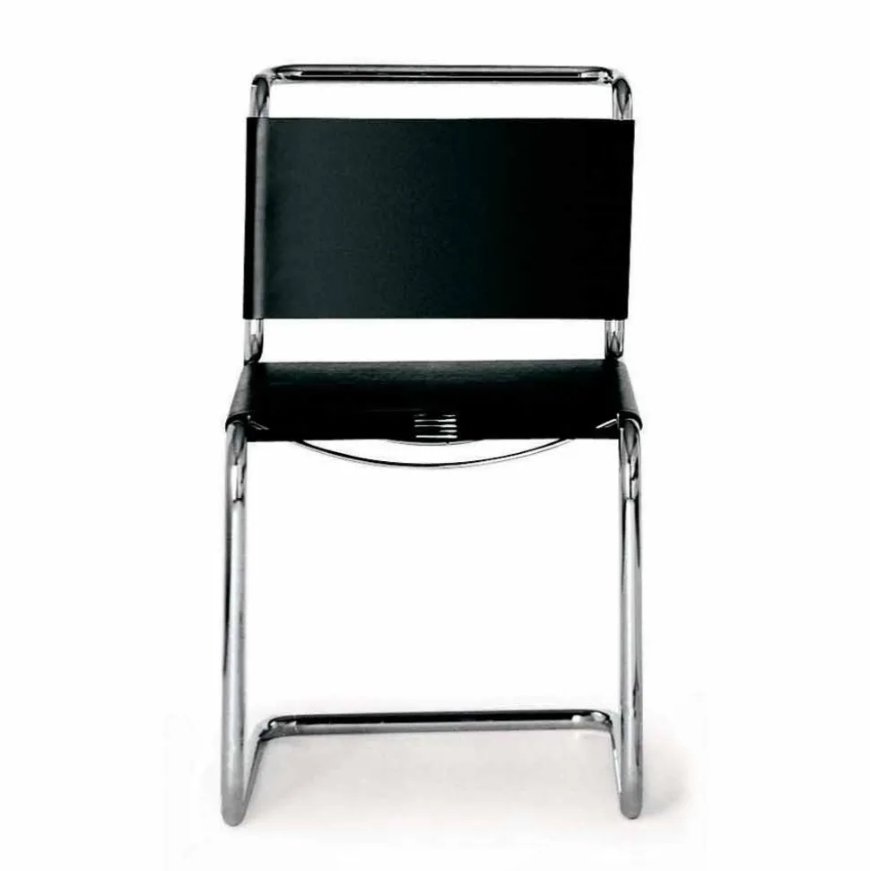 Sedia da Ufficio in Cuoio con Struttura in Acciaio Cromato Made in Italy - Elite