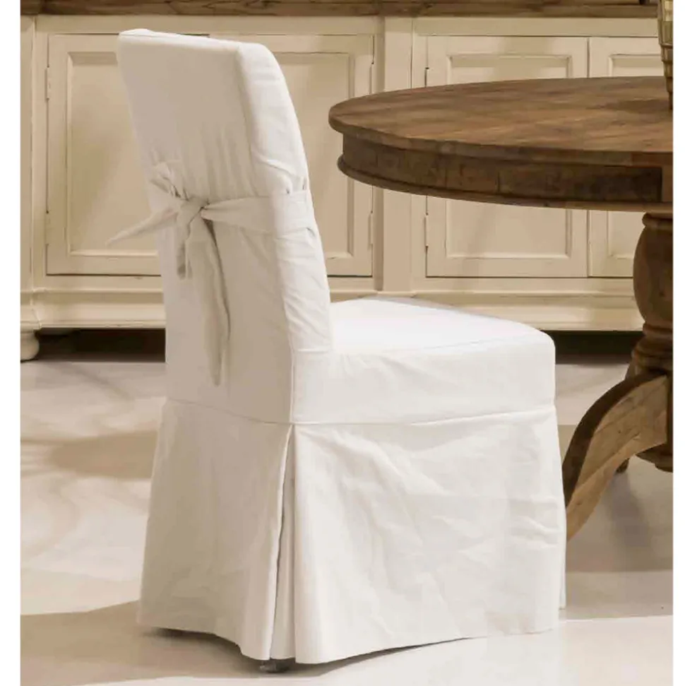 Sedia Decorata con Fiocco da Soggiorno in Legno e Cotone - Slide