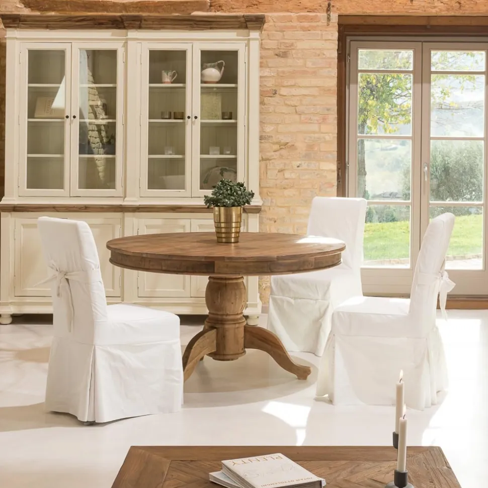 Sedia Decorata con Fiocco da Soggiorno in Legno e Cotone - Slide