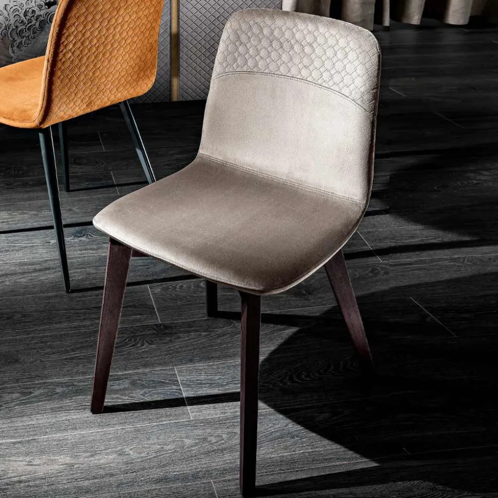 Sedia Elegante di Design Moderno in Velluto Colorato e Legno - Bizet