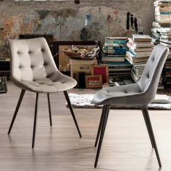 Sedia Imbottita per Sala da Pranzo in Ecopelle con Gambe Nere, 2 Pezzi - Edda